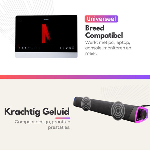 Bluetooth RGB Gaming Speaker Soundbar – 12W – Compacte USB Soundbar met AUX – RGB Wave Light – Luidspreker Voor PC & Monitor