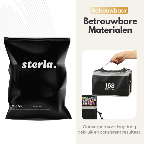 Sterla Premium Twinmarkers Markeerstiften – 168-delige Alcohol Markers Stiften met Drie Tips in Eén Marker en Inclusieve Opbergtas