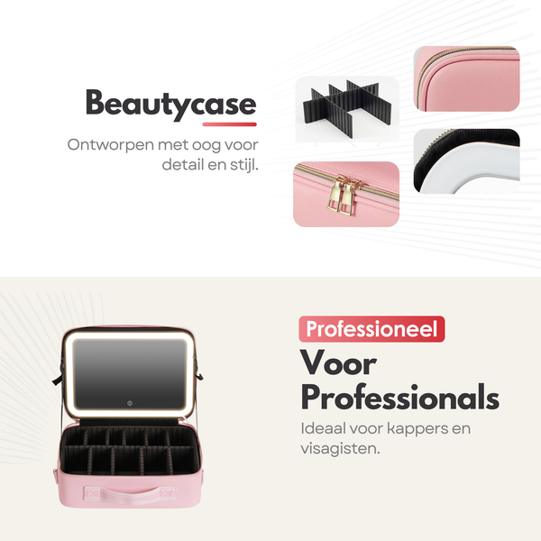 Luxury Beauty Case Bag with Mirror & LED Lighting – Perfect Makeup Case Organizer for Women - Size XL - Pink