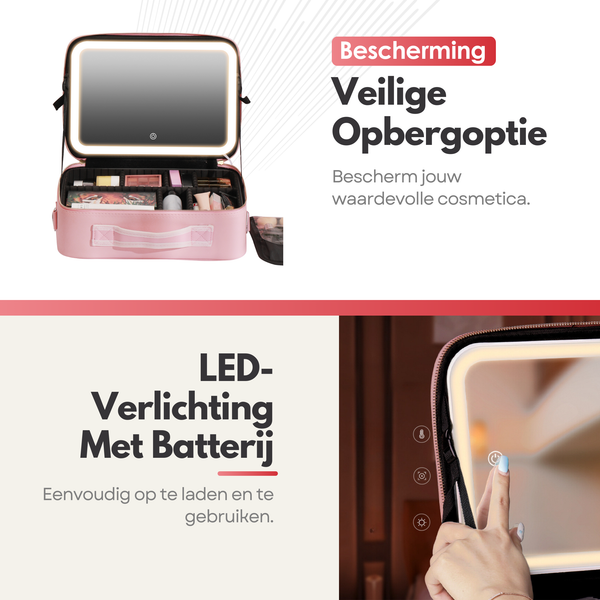 Luxury Beauty Case Bag with Mirror & LED Lighting – Perfect Makeup Case Organizer for Women - Size XL - Pink