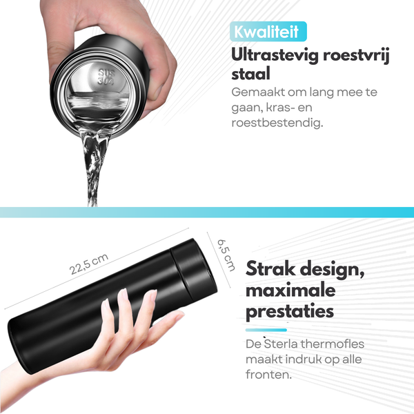Sterla Slimme Drink Thermosfles met LCD Temperatuur Display – 500 ml – Dubbelwandige Isolatiefles – Luxe Ontwerp - Water, Koffie & Thee Fles