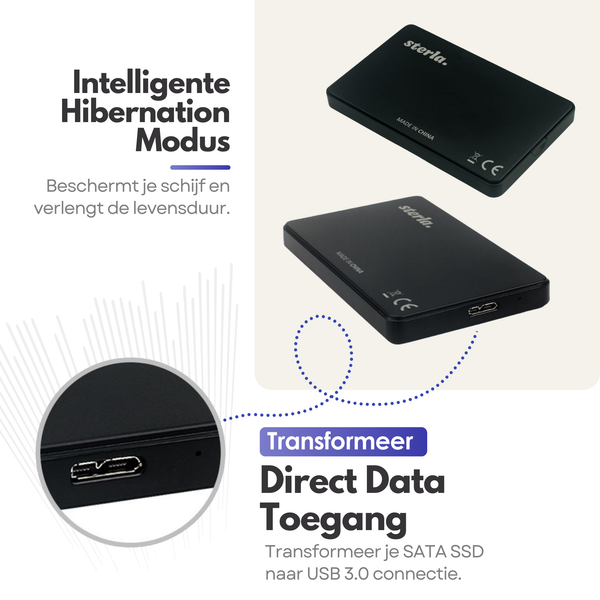External 2.5" HDD / SSD Enclosure – Compact Storage Solution with SATA III and USB 3.0 Connection - Black