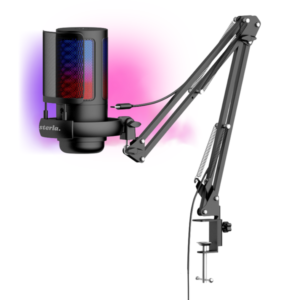 Premium RGB Microfoon met Verstelbare Arm – USB Plug & Play – Gaming Mic met POP Filter – Zwart