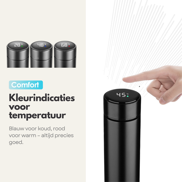 Sterla Slimme Drink Thermosfles met LCD Temperatuur Display – 500 ml – Dubbelwandige Isolatiefles – Luxe Ontwerp - Water, Koffie & Thee Fles