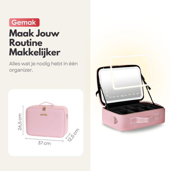 Luxury Beauty Case Bag with Mirror & LED Lighting – Perfect Makeup Case Organizer for Women - Size XL - Pink