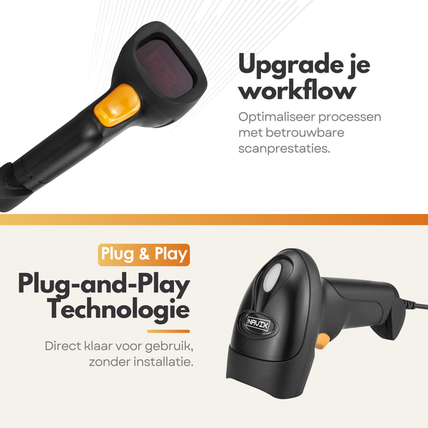 NAVIX Wireless Barcode Scanner - QR Code Fast and Accurate Wireless Scanning - Plug & Play Handheld Scanner - Paper and Screen Scanning