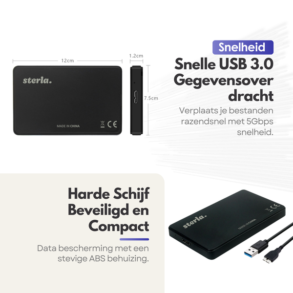 External 2.5" HDD / SSD Enclosure – Compact Storage Solution with SATA III and USB 3.0 Connection - Black