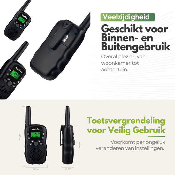 Walkie Talkie Set for Kids - Rechargeable USB-C - Range up to 5 km - Flashlight - Drop-resistant - Compact and Lightweight - Black