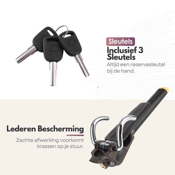 Universele Auto Stuurslot – Universeel Stoplock Antidiefstal – Sterk Stalen Stuurbeveiliging met 3 Sleutels & Opbergtas