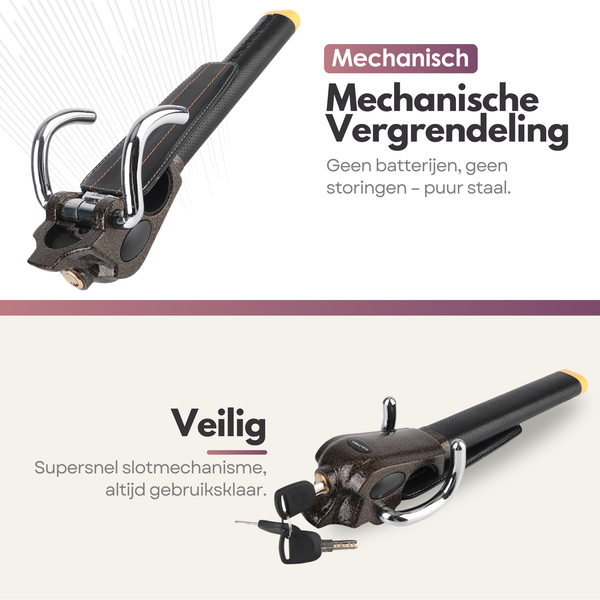 Universele Auto Stuurslot – Universeel Stoplock Antidiefstal – Sterk Stalen Stuurbeveiliging met 3 Sleutels & Opbergtas
