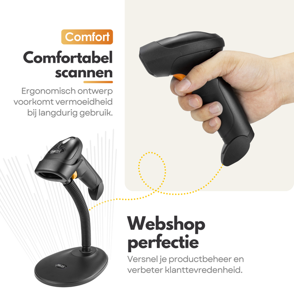 NAVIX Wireless Bluetooth Barcode Scanner - Flexible Stand - QR Code Fast and Accurate Wireless Scanning - Plug & Play Handheld Scanner - Suitable for Smartphone and Tablet