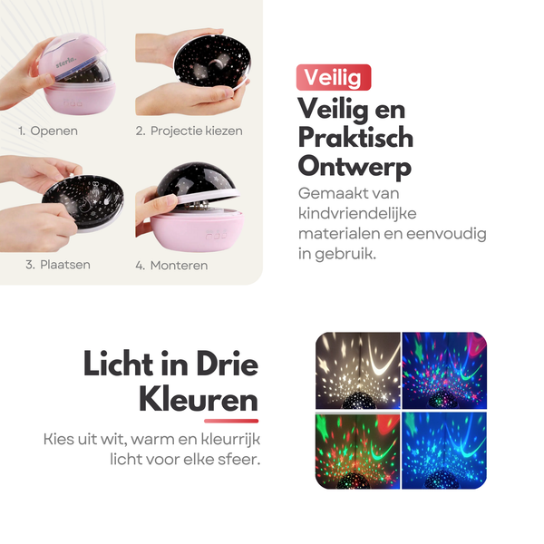 Star Projector Star Lamp - Different Light Modes - Starry Sky - Enchanting Atmosphere - Pink
