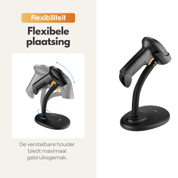 NAVIX Wireless Barcode Scanner - Flexible Stand - QR Code Fast and Accurate Wireless Scanning - Plug & Play Handheld Scanner - Paper and Screen Scanning