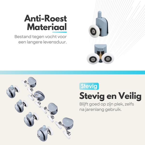 Maltrex Douchedeur Wielen Set - 8 Stuks - Geschikt voor Glazen Douchedeuren - Eenvoudig Te Installeren