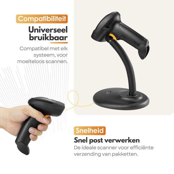 NAVIX Wired Barcode Scanner - Flexible Stand - Quick and Accurate QR Code Scanning via USB - Plug & Play Handheld Scanner - Paper and Screen Scanning