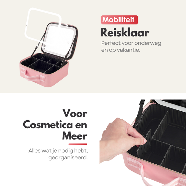 Make Up Tas met LED Spiegel - Zwart