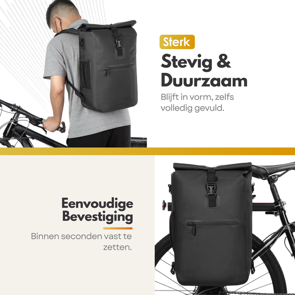 3in1 Fietstas – Waterdichte Fietsrugtas & Schoudertas – 25L Laptopvak – Geschikt voor Fiets & E-bike – PVC