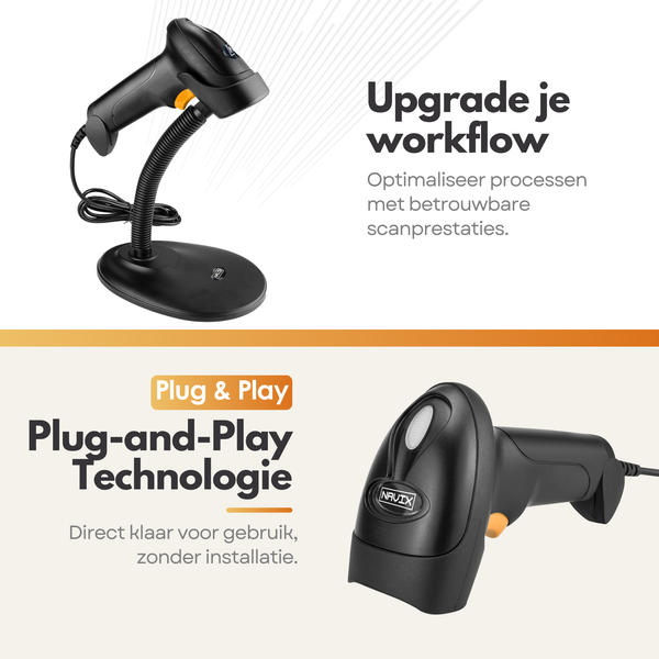 NAVIX Wired Barcode Scanner - Flexible Stand - Quick and Accurate QR Code Scanning via USB - Plug & Play Handheld Scanner - Paper and Screen Scanning