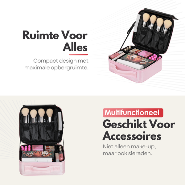 Luxury Make-up Bag XL - Beauty Case with Adjustable Compartments - Handy Size - Ideal for Travel - Pink