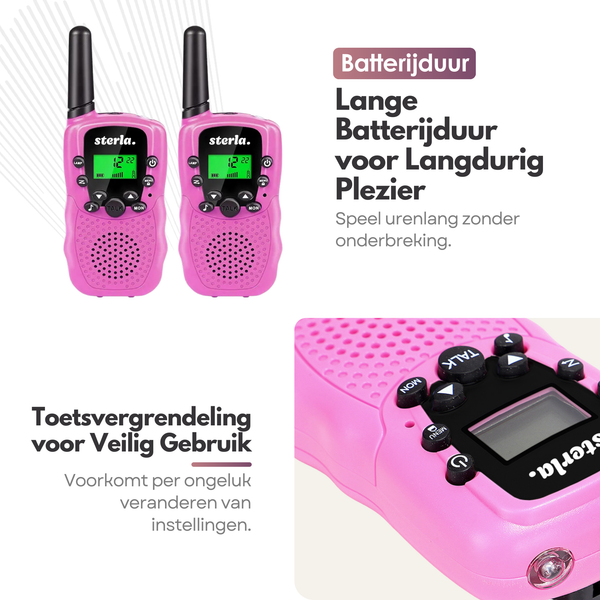 Walkie Talkie Set for Kids - Rechargeable USB-C - Range up to 5 km - Flashlight - Drop-resistant - Compact and Lightweight - Pink
