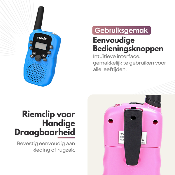 Walkie Talkie Set voor Kinderen - Oplaadbaar USB-C - Bereik tot 5 km - Zaklamp - Valbestendig - Compact en Lichtgewicht - Blauw & Roze