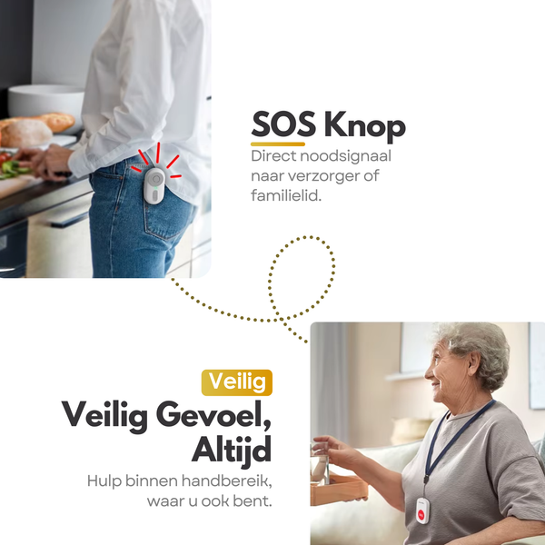 Draadloze SOS Noodknop met Ontvanger – Persoonlijk Alarm voor Ouderen & Hulpbehoevenden – 40m Bereik – Inclusief Batterijen