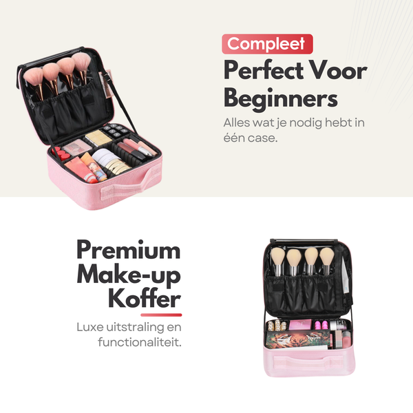 Luxury Make-up Bag XL - Beauty Case with Adjustable Compartments - Handy Size - Ideal for Travel - Pink