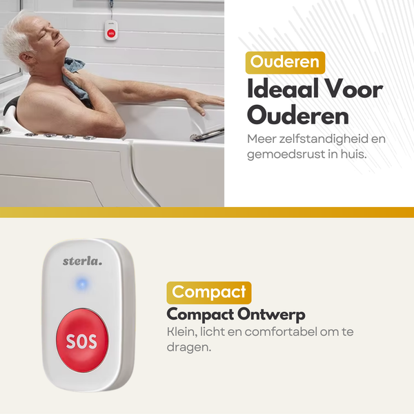 Draadloze SOS Noodknop met Ontvanger – Persoonlijk Alarm voor Ouderen & Hulpbehoevenden – 40m Bereik – Inclusief Batterijen