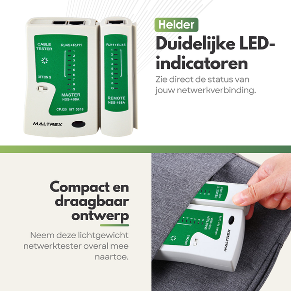 Pro LAN Tester voor RJ11/RJ45 - Netwerk Testen, Reparatie en Kabelbeheer - Netwerktester Set