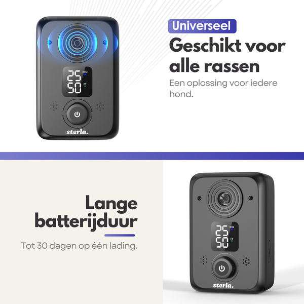 Ultrasonic Anti Bark Device - For Small & Large Dogs - Waterproof & Rechargeable - 3 Modes up to 15m Range - Safe & Pet Friendly