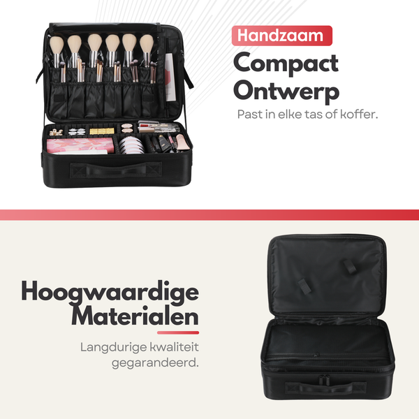 Luxury Make-up Bag XL - Beauty Case with Adjustable Compartments - Handy Size - Ideal for Travel - Black