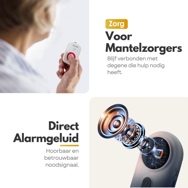 Draadloze SOS Noodknop met Ontvanger – Persoonlijk Alarm voor Ouderen & Hulpbehoevenden – 40m Bereik – Inclusief Batterijen