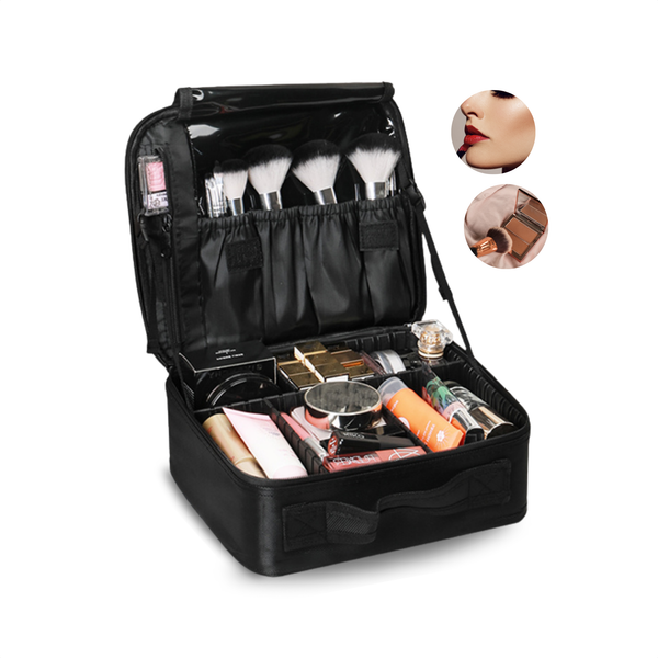 Luxury Make-up Bag - Beauty Case with Adjustable Compartments - Handy Size - Ideal for Travel - Black