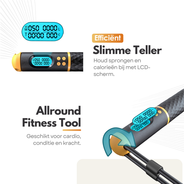 2in1 Digitale Draadloze Springtouw met Teller – Verbrand Vet, Volg Prestaties & Train Overal – Verstelbaar - Zonder Touw Draadloos