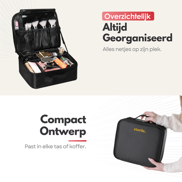 Luxury Make-up Bag - Beauty Case with Adjustable Compartments - Handy Size - Ideal for Travel - Black