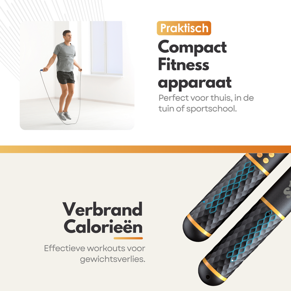 2in1 Digitale Draadloze Springtouw met Teller – Verbrand Vet, Volg Prestaties & Train Overal – Verstelbaar - Zonder Touw Draadloos