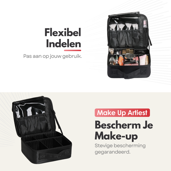 Luxury Make-up Bag - Beauty Case with Adjustable Compartments - Handy Size - Ideal for Travel - Black