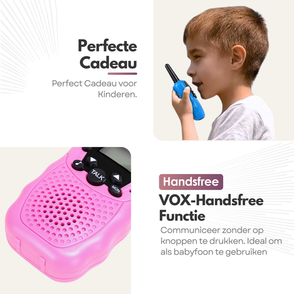 Walkie Talkie Set voor Kinderen - Oplaadbaar USB-C - Bereik tot 5 km - Zaklamp - Valbestendig - Compact en Lichtgewicht - Blauw & Roze