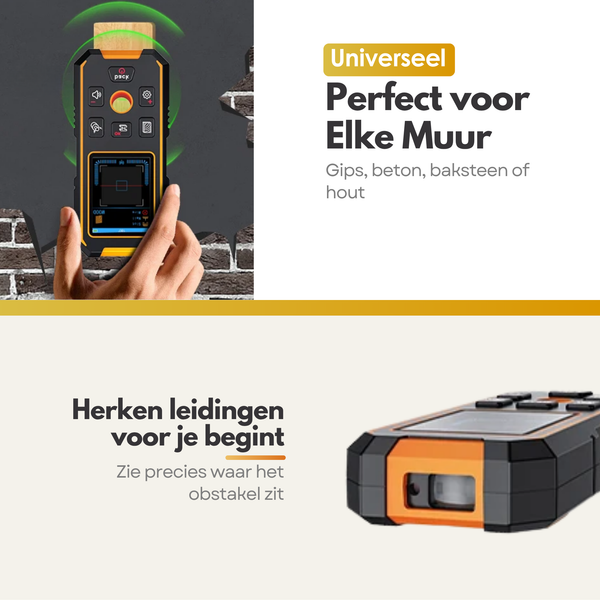 Maltrex Oplaadbare Leidingzoeker – Detector tot 120mm Diepte – Metaal, Stroomdraden, Hout & Leidingen – LCD Display – Kabeldetector Muurscanner