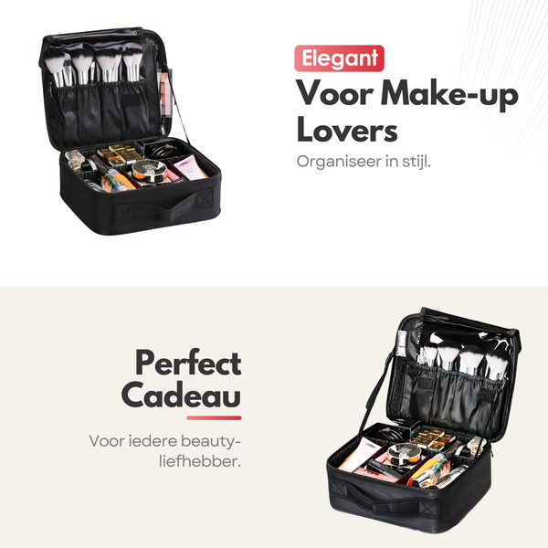 Luxury Make-up Bag - Beauty Case with Adjustable Compartments - Handy Size - Ideal for Travel - Black