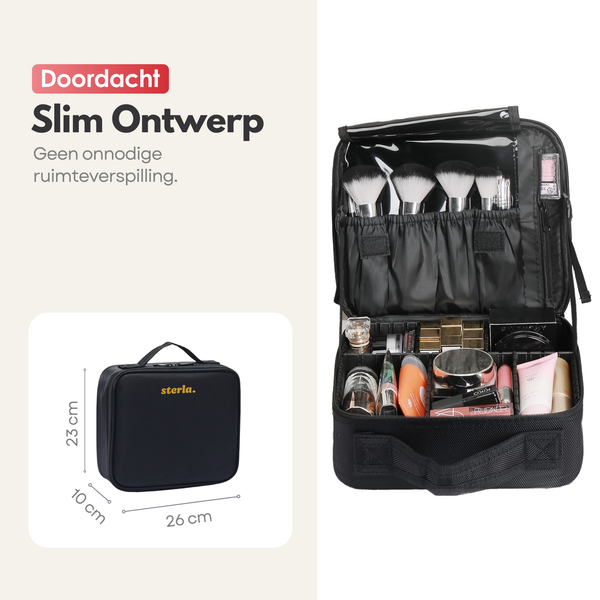 Luxury Make-up Bag - Beauty Case with Adjustable Compartments - Handy Size - Ideal for Travel - Black