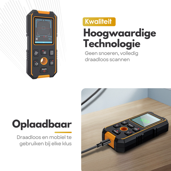 Maltrex Oplaadbare Leidingzoeker – Detector tot 120mm Diepte – Metaal, Stroomdraden, Hout & Leidingen – LCD Display – Kabeldetector Muurscanner