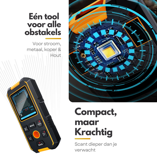Maltrex Oplaadbare Leidingzoeker – Detector tot 120mm Diepte – Metaal, Stroomdraden, Hout & Leidingen – LCD Display – Kabeldetector Muurscanner