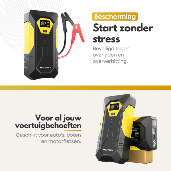 4in1 12V Jumpstarter- Auto Starthulp met Powerbank, LED Zaklamp en SOS Noodlicht - In Opbergkoffer