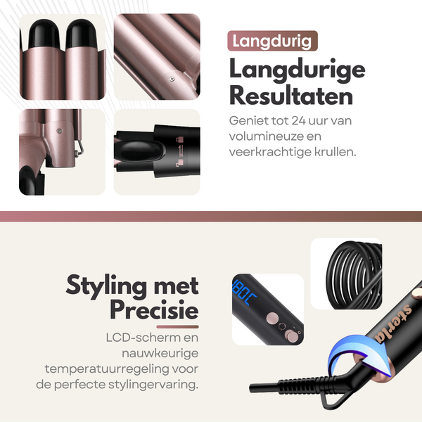 Premium 5-in-1 Krul & Wafeltang - Voor Prachtige Beach Waves, Grove Krullen en Gladde Stijl - Krultang Inclusief 5 Opzetstukken