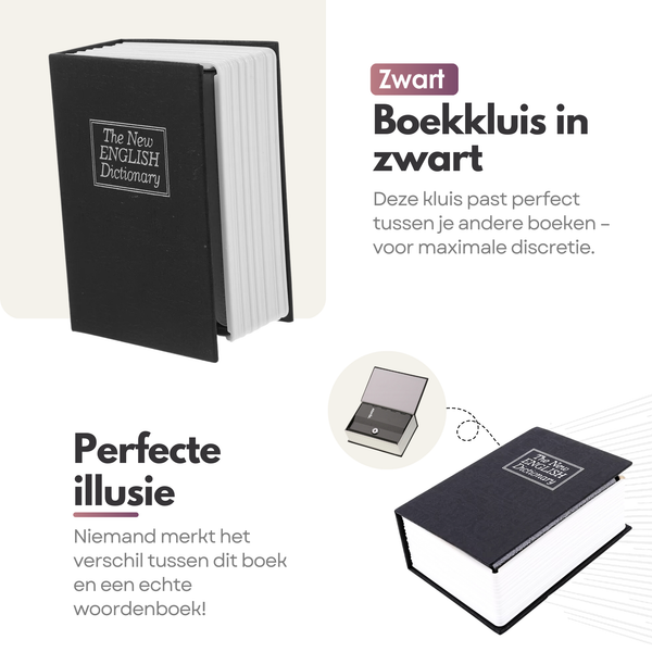 Sterla Boekkluis – Discrete Geldkluis in Boekvorm – Veilig Geldkistje Met Sleutel – Compact Ontwerp 18 x 12 x 6 cm – Zwart