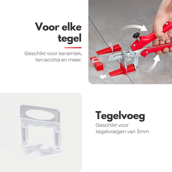 Tegel Levelling Kit 3 mm – Nivelleer systeem Voor Perfect Vlakke Tegelvloeren en -Wanden - Inclusief Clips Wiggen & Tang