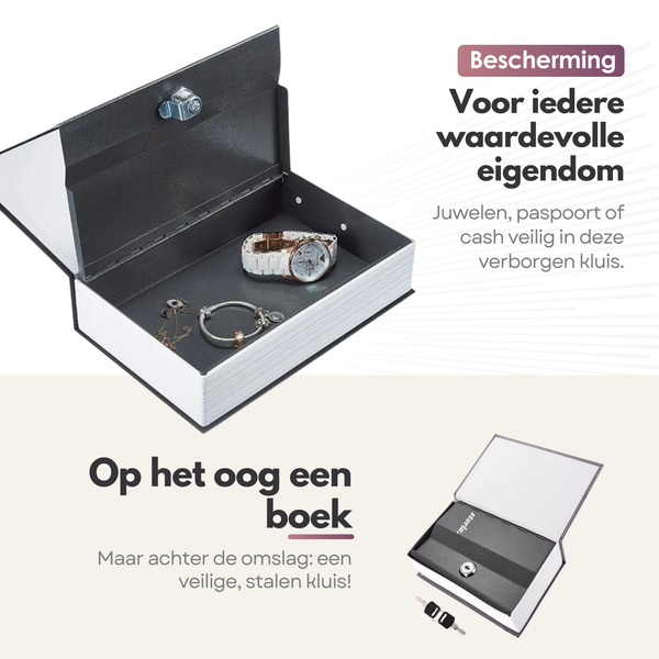 Sterla Boekkluis – Discrete Geldkluis in Boekvorm – Veilig Geldkistje Met Sleutel – Compact Ontwerp 24 x 16 x 55 cm – Zwart