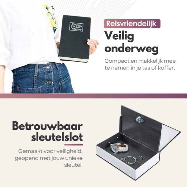 Sterla Boekkluis – Discrete Geldkluis in Boekvorm – Veilig Geldkistje Met Sleutel – Compact Ontwerp 24 x 16 x 55 cm – Zwart