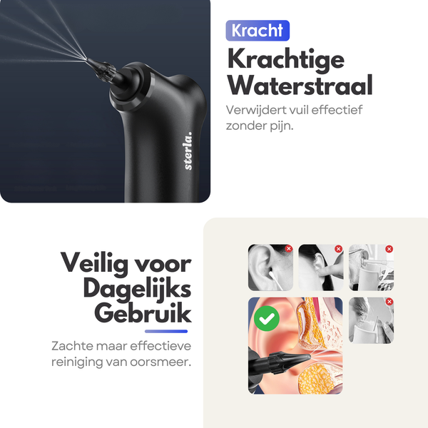 Sterla Oorreiniger Pro – Elektrische Oorsmeer Verwijderaar – Waterstraal Ear Cleaner met 4 Modi – Veilig en Hygiënisch